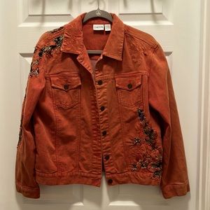 Women’s Chicos denim material, rusted orange jacket, size 1. Typically size 6/8
